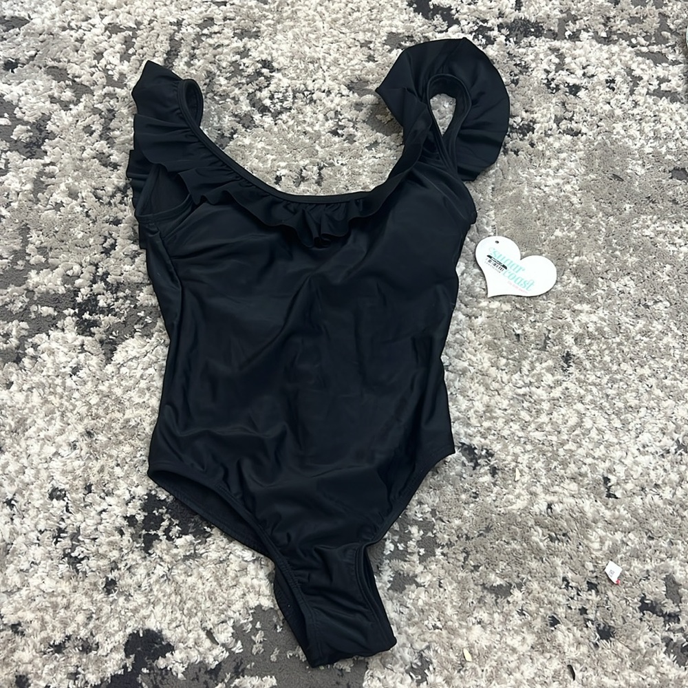 SUGAR COAST by Lolli Swim Ruffled Black 1 Piece Swimsuit low scoop back - Picture 7 of 7